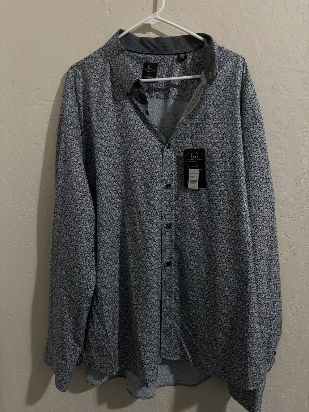 NWT 3X Michael Strahan Men's Button-Up Shirt floral Micro-Print
